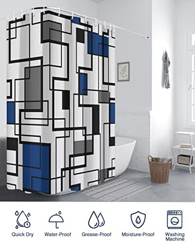 VDLBT geometrijska zavjesa za tuširanje plave modernim vodootpornim tušem zavjesa za kupatilo za kupatilo Teksturijska tkanina zastava