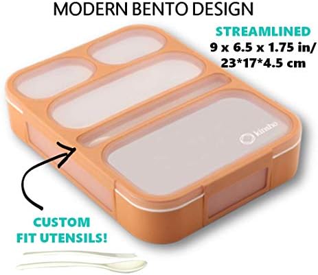 Kinsho Bento-kutija za odrasle ili djecu, ručak-kutije za kontrolu dijela za žene muškarci djevojke dječake | Propuštene kontejnere za užinu za školu BPA besplatni pribor | Narandžasta, 5 odjeljaka