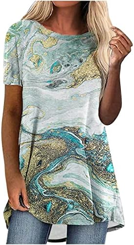 Žene vrhovi kratkih rukava Ljetna majica Udobna Crewneck Ispis Dugih košulja Pulover plus veličine vrhova uzročno dresarskih bluze