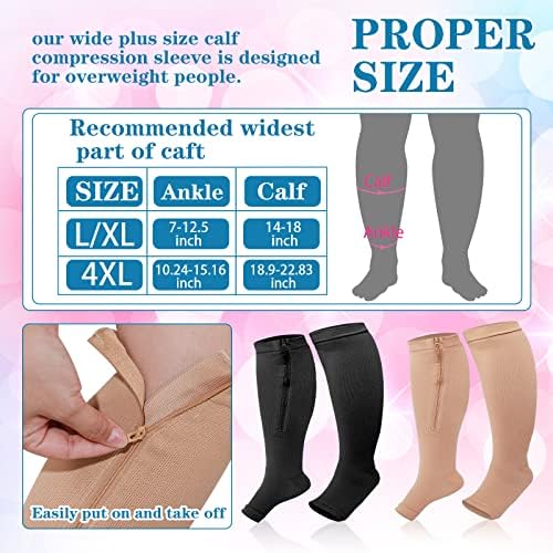 Hillban 2 par plus veličina CALF privremene čarape sa zatvaračem 15 do 25 MMHG Otvorene prste kompresije za prekomjerne težine muškaraca