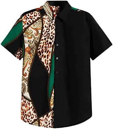 Oyoungle muške casual colorblock leopard tisak kratkih rukava s kratkim rukavima dolje majice