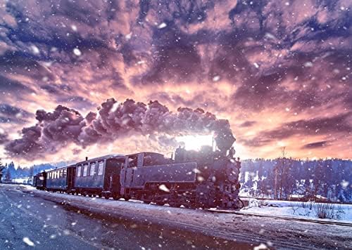 BELECO 10x8ft tkanina Vintage parni voz zimska fotografija pozadina Božićni voz stara lokomotiva snijeg pada Snježna šuma i seoska pozadina za vlak Tema Party Decor djeca odrasli Foto rekviziti