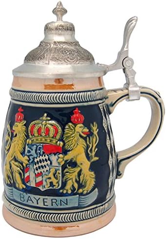 0,65 litara | Oktoberfesthaus Kolekcionarni pivo Steini Njemački Bayern Lions Clat of Arms Piv za muškarce Graved Stein sa poklopcem