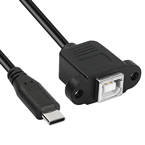 GELRHONR USB C na USB B kabl za štampač, Tip-C muški na USB B ženski produžni panel kabl za montiranje sa rupama za vijke, za Laptop,