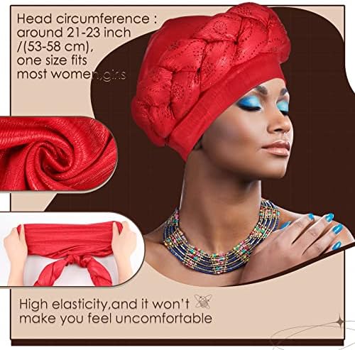 4 kom Afrička Turban glava za žene i djevojčice pletenica kristali za glavu turbani meke upletene kape za žene, srednje