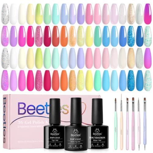 Beetles komplet pastelnih Gel lakova za nokte, 36 boja opružni Set lakova za nokte sa osnovnim gelom sjajni alati za farbanje sa produžetkom