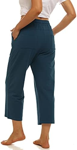 Vodič za dolazak Žene Capri hlače Široke pantalone za noge Saobavljene udobne crteže useljene hlače Ležerne prilike pamučne kaprike za žene sa džepovima