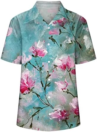 Havajski majice za žene ljeto majica dolje majica kratki rukav V ovratnik na vratu Thirt cvjetna cvjetna haljina casual bluza