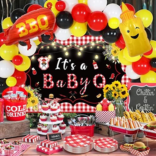 BBQ Baby tuš dekoracije za dječaka djevojka-To je Babyq pozadina, beba Q balon luk Kit sa sosom boca BBQ svinja folija baloni, roštilj