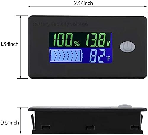 WYFDP Monitor kapaciteta baterije, 10-100V mjerač baterije, 12V 24V 48V postotni napon Fahrenheit Indikator temperature mjerač temperature