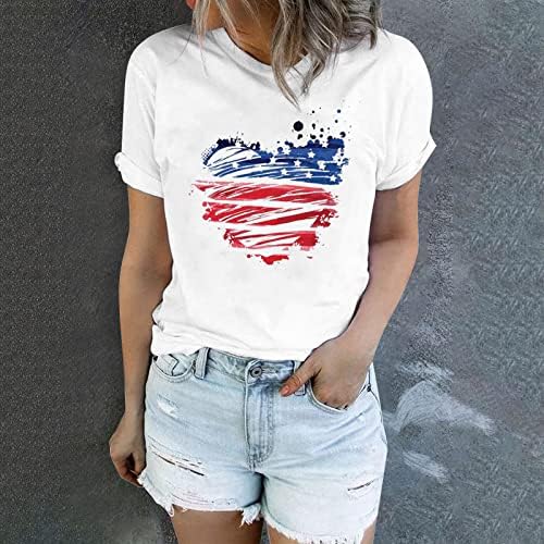 Top Žene Ljeto Žene Dan Nezavisnosti Casual Štampanje Kratkih Rukava Posada Vrat Labave Tshirt Bluza Tops Cottage