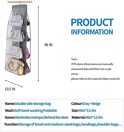 IGOYDD viseća Torbica Torbica Organizator za ormar, torbica ostava za porodične ormare & spavaonica sa 8 jednostavnim pristupom prozirnim džepovima, sklopiva, periva, 2 Pakovanje, siva