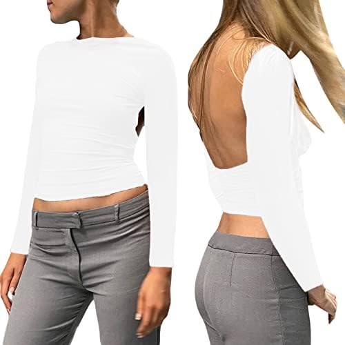 Ženska bluza bez leđa Tops jednobojna Crop seksi Yoga Shirt Casual novitet dugi rukavi T-Shirt Comfy Fit Tees