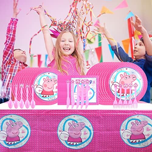 LANXXY Cartoon Pig Birthday Party Supplies - 61kom Birthday Party Favor sa 20 tanjira, 10 salveta, 10 viljuški, 10 kašika , 10 noževa
