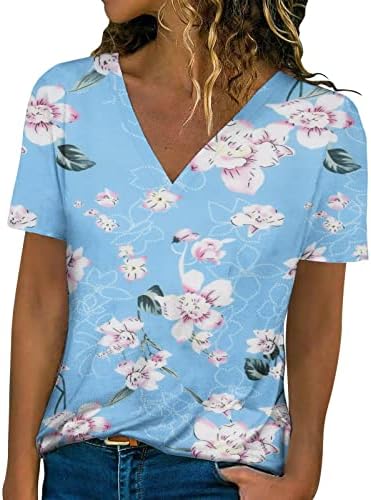 Košulje za žene Trendy 2023 Ležerne prilike cvjetne tiskane majice s kratkim rukavima Oslobađaju plus veličine V-izrez Ljetne tunike