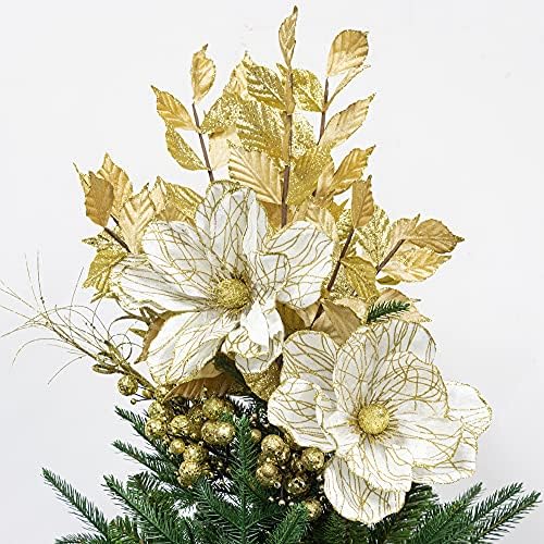 Ki Store Gold Božić Picks sprej set od 6 božićnog lista cvjetna stabljika za božićno ukrašavanje drva Bouquequet Drveni dekor cvijeća