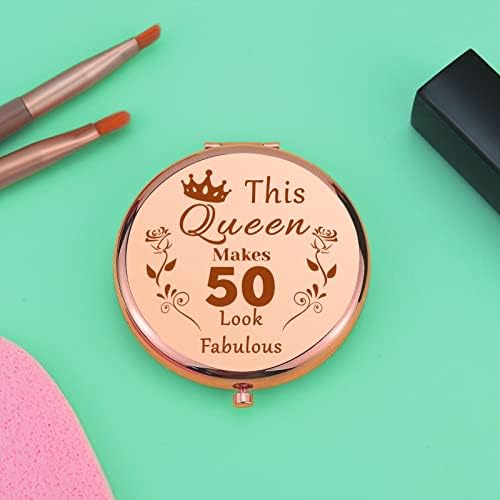 50. rođendanski pokloni za žene 50 godina rođendanski pokloni Ideje ružičasto zlato kompaktno ogledalo ženski pokloni za 50. rođendan sklopivo ogledalo za šminkanje za suprugu tetku mamu sretni 50. rođendanski pokloni za žene