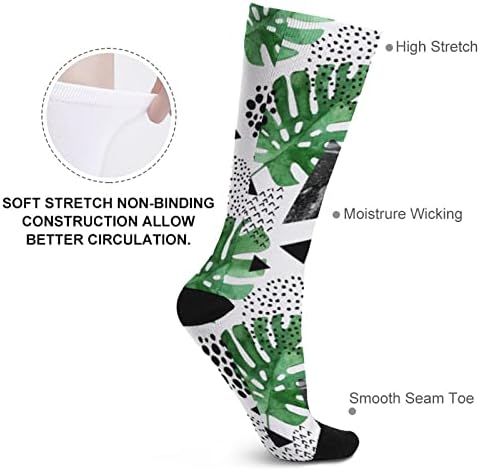 Geometrija Tropska biljka Smiješne čarape nad teletom Calf High Tube Socks Podudaranje za muškarce Žene
