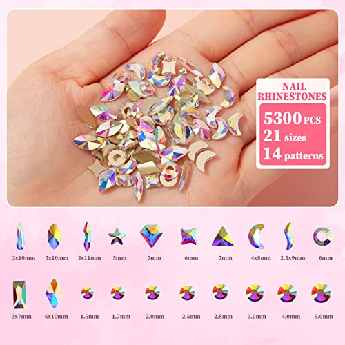 JOSLOVE AB Crystal Nail Art Rhinestones Kit, 5300kom Nail Gems Charms kamen sjajni nakit dijamant sa pincetom za pincetu za nokte DIY zanati dekoracija manikure