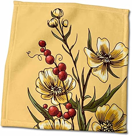 3Droza Tnmgraphics cvjetni - zlatni cvjetovi duboke crvene bobice - ručnici