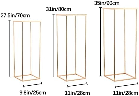 Metalni visoki stalak za biljke u zatvorenom zlatu, ugaoni stalci za sobne biljke, moderna vaza za cvijeće za dnevni boravak dekor za svadbene zabave, Set od 3 kvadrata, 27,5 & amp;31 & amp; 35 inča visok