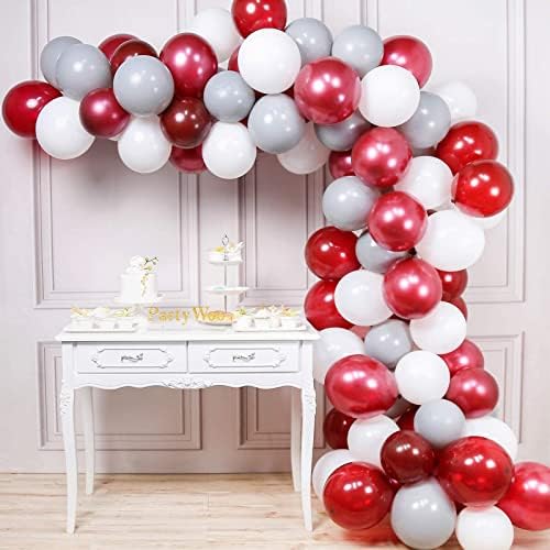 PartyWoo bordo siva bijeli baloni 70 kom balon paket 12 bordo baloni vino crveni baloni sivi baloni bijeli Baloni za Bordo dekoracije za tuširanje beba, dekoracije za Dan sjećanja