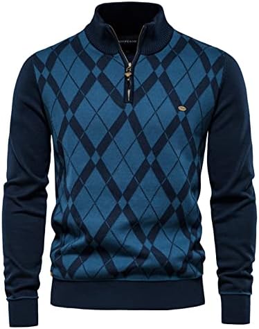 Xiaxogool Mens Quarter džemper, muški kvartal-zip džemper Argyle postolje za pletenje pulover pletene tanki fit pulover