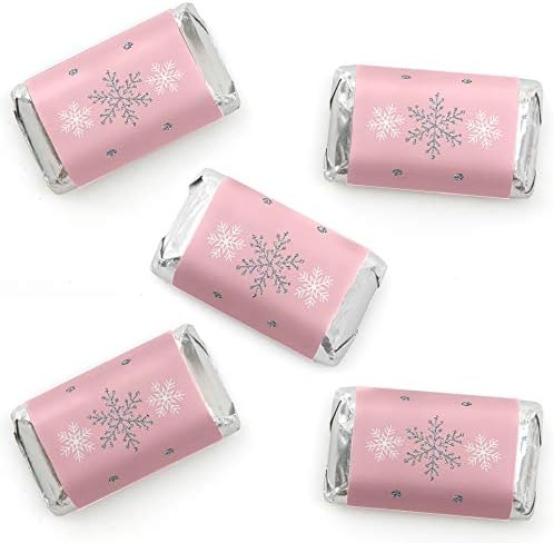 Velika tačka sreće ružičasti zimski čudežnik - Mini bombonske naljepnice za omot - praznični snježni pahuljica rođendan i tuširanje