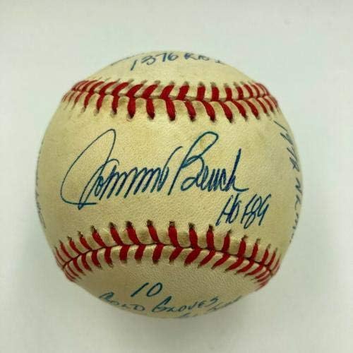 Johnny Bench potpisao je teško upisano karijeru stat bejzbol reggie jackson coa - autogramirani bejzbol
