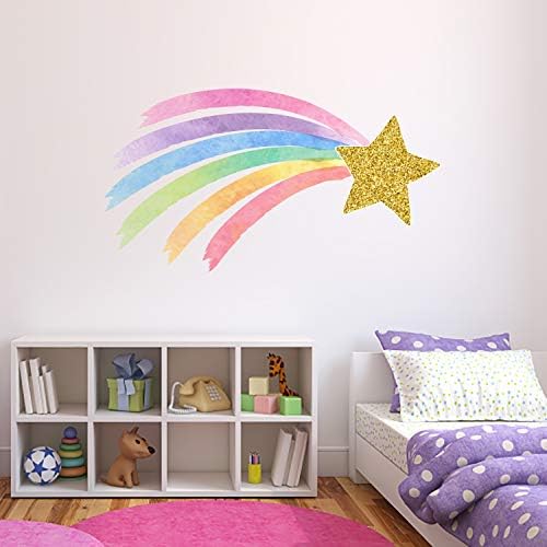 Shoot Star Rainbow Zidna naljepnica Pastel akvarel jednokolni vrtić Dječji dekor Gold Star & Rainbow Zidni dekor ND03