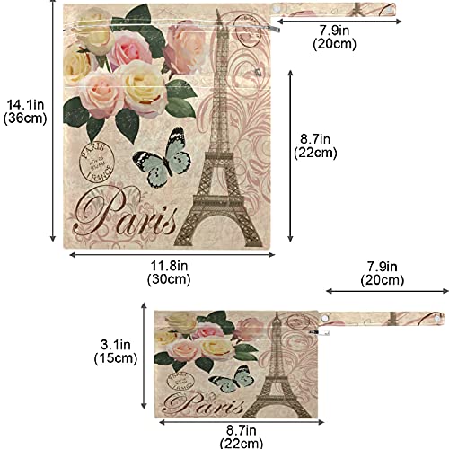 visesunny Paris Vintage razglednica 2 kom mokra torba sa džepovima sa patentnim zatvaračem periva prostrana torba za pelene za višekratnu