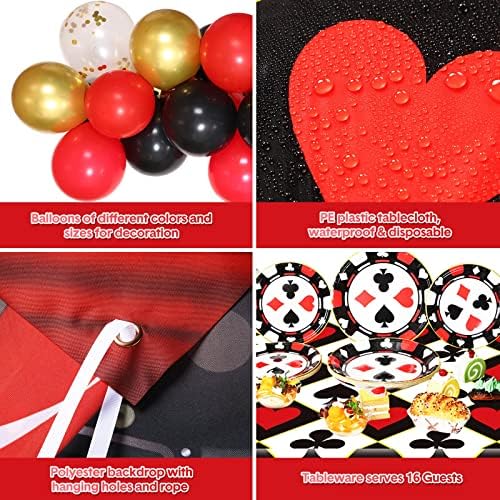 Hydren 239 PCS Casino Party Decorations pribor za rođendanske pozadine poker tematski pokrivač za stol balone i ploče salvete set
