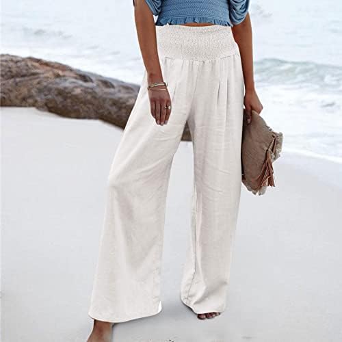 2023 pamučne pantalone, žene ljetne visoke struka plaže Palazzo hlače široke noge dugih salona pantnih pantalona sa džepovima