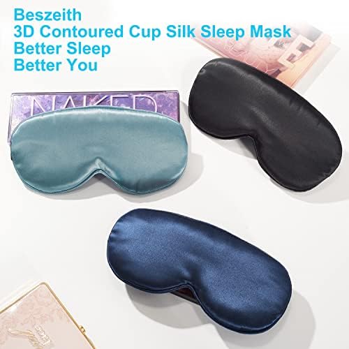 BESZEITHE MULBERBER SILK MASKA ZA ŽENE MUŠKE, 3D oblikovana maska ​​za oči za spavanje, povez, podesivi kaiš, super mekani poklopac