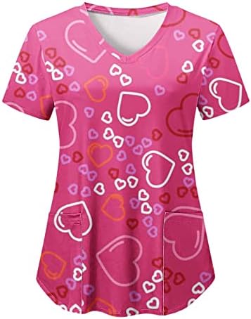 Valentine T majice za žene kratkih rukava crveno srce od tiskane medicinske sestre Funny Slatka v-izrez tee vrhova bluza sa džepovima