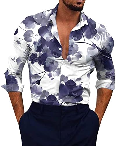 Xxbr muški gumb niz casual majice, pad navratnik za spuštanje cvjetni lav print Havajska majica s dugim rukavima na plaži