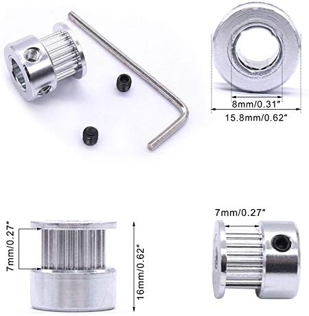 MGTCAR 5kom Srebrna 6.35 mm provrt 20 zuba GT2 remenica za 3d štampač 6mm Širina 20t zupčasti remen Aluminijska remenica za remenicu