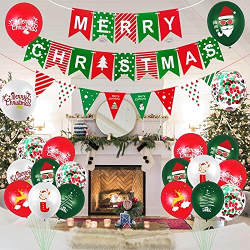 Božićni baloni za lateks, 12 inčni crveni zeleni bijeli božićni baloni postavljeni sa Confetti balonom Merry Božićna banner zastava za djecu Božićne ukrase za zabavu Početna Novogodišnji odmor za odmor