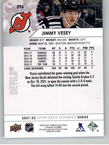 2021-22 Gornja paluba Proširena 596 Jimmy Vesey New Jersey Devils NHL hokejaška kartica