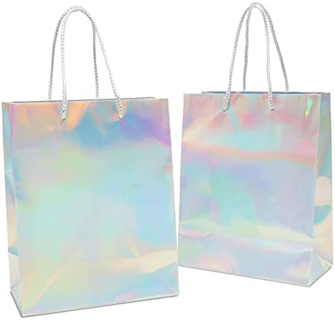 Sparkle i Bash 24 pakovanje malih holografskih srebrnih poklon kesa sa ručkama za maloprodaju, mala preduzeća, kupovinu