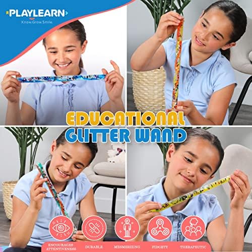 Playlearn Glitter Wind, Magic Wonder Tube - 12 inča - Senzorna igračka Čudeći čarobne štapove za djecu - 4 pakovanje - Jumbo Veličina