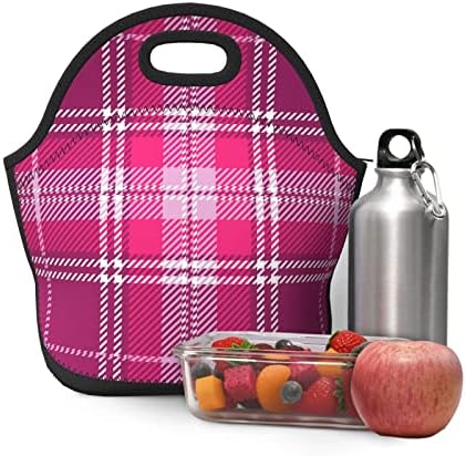 KIDZOY Violet Tartan torba za ručak Školska neoprenska izolovana kutija za ručak velikog kapaciteta torba za ručak za grijanje i svježe