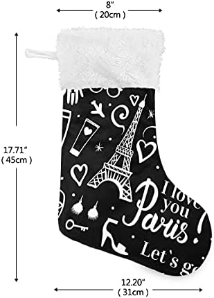 Alaza Božićne čarape, 18 inča Burlap sa velikim bijelim jednostavnim Eiffelovim kulom i plišanim laganim manžetim čarapama, za obiteljski