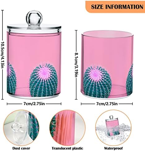 Yyzzh Cactus trendy Bright Ljetne boje na ružičastom 4 pakovanju QTIP-ovog držača za pamučnu kuglicu Okrugli jastučići FLOSS 10 oz Apoteka za kupatilo Organizator za skladištenje kupaonice