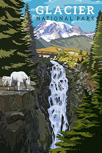Nacionalni park za presovanje sa fenjerom Nacionalni park, Montana, planinske koze i vodopad