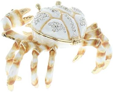 Crab sitnica, ručna postavljena Clear Swarovski Crystal, ručno oslikano bijela emajla sa nijansama smeđe boje preko čvrstog pewter