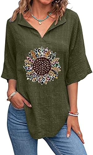 Miashui košulja sa dugim rukavima žene za slojevitost žena suncokretovo štampanje v košulje sa izrezom kratki rukav pamuk kratki rukav