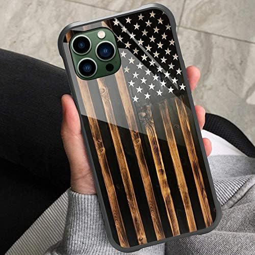 Dahaoguo iPhone 12/12 PRO Case, Classic Wood Grain Stari zastava Uzorak mekani silikonski TPU + PC stražnji dio klizanja udarni uglovi