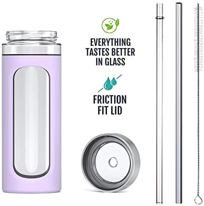 Kodrine 20oz staklene boce sa slamom i poklopcima, širokim ustima zadubljenih kafe čaše za kuhanje, perilica posuđa Safe i BPA Besplatni silikonski zaštitni rukavac -Purple