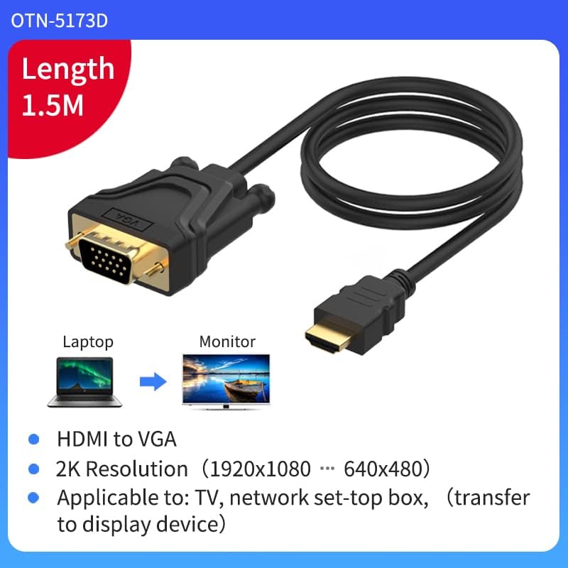 Onten HDMI do VGA, HDMI do VGA adapter kabela, pozlaćeni 1080p aktivni HDMI do VGA adaptera Video Converter muški do ženskog računara